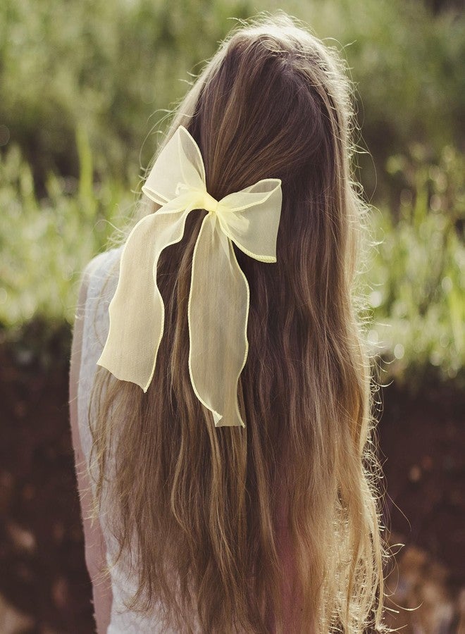 STSTR 2Pcs Large Hair Bow Clips, Yellow Silk Yarn Ribbon Bow Hair Barrette for Women, Elegant Long Tail Bowknot French Hair Accessories for Wedding, Parties, Festivals - Style 4 - Image 5